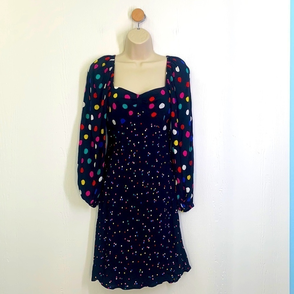 Rixo X Target -NWT  Midi Multi Color Black Polka Dot Long Sleeve Dress Size 0